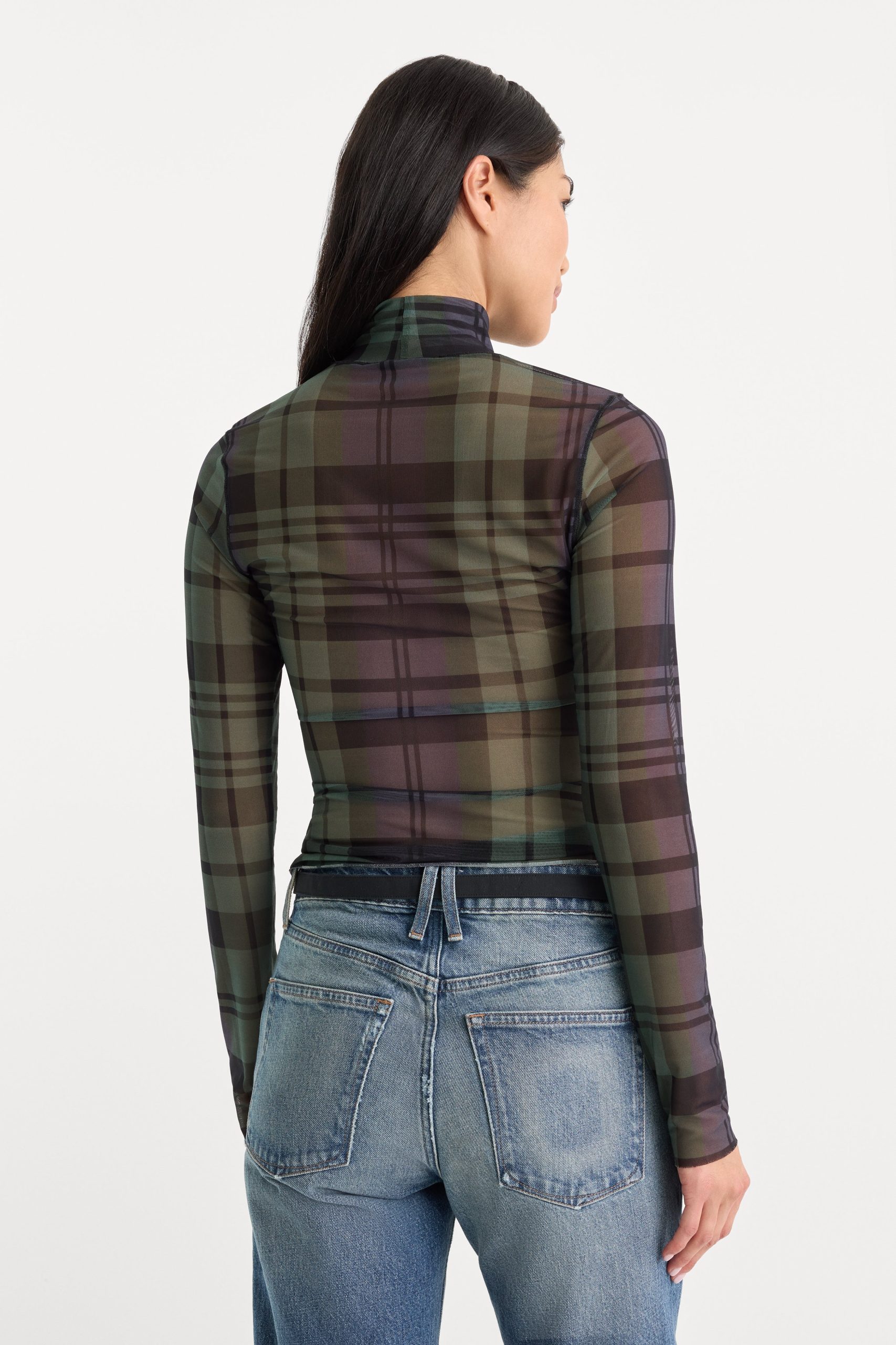 THE MESH TURTLENECK | NAVY AND GREEN PLAID - Image 5