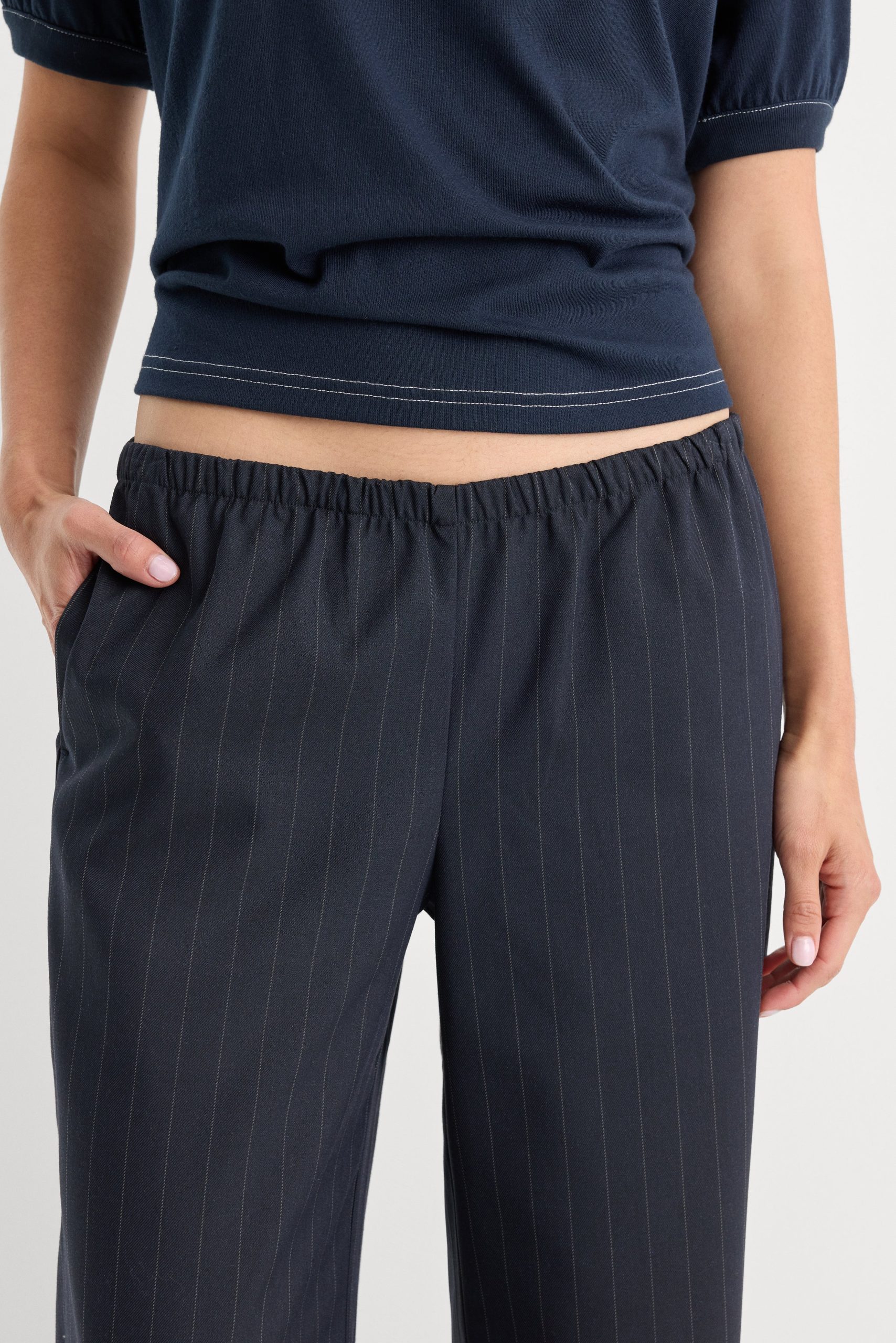 THE PINSTRIPE PULL ON TROUSER | NAVY PINSTRIPE - Image 2
