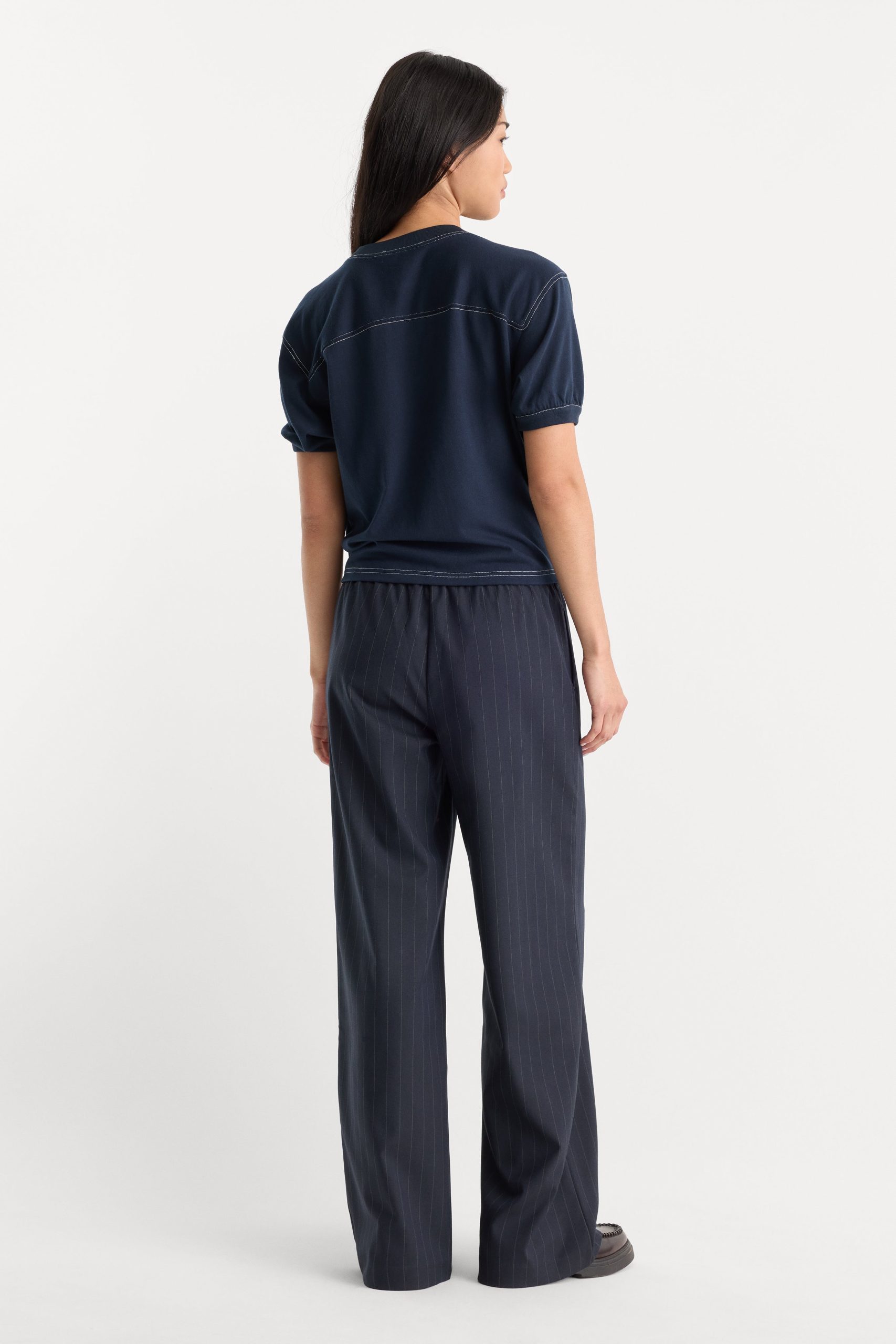 THE PINSTRIPE PULL ON TROUSER | NAVY PINSTRIPE - Image 5