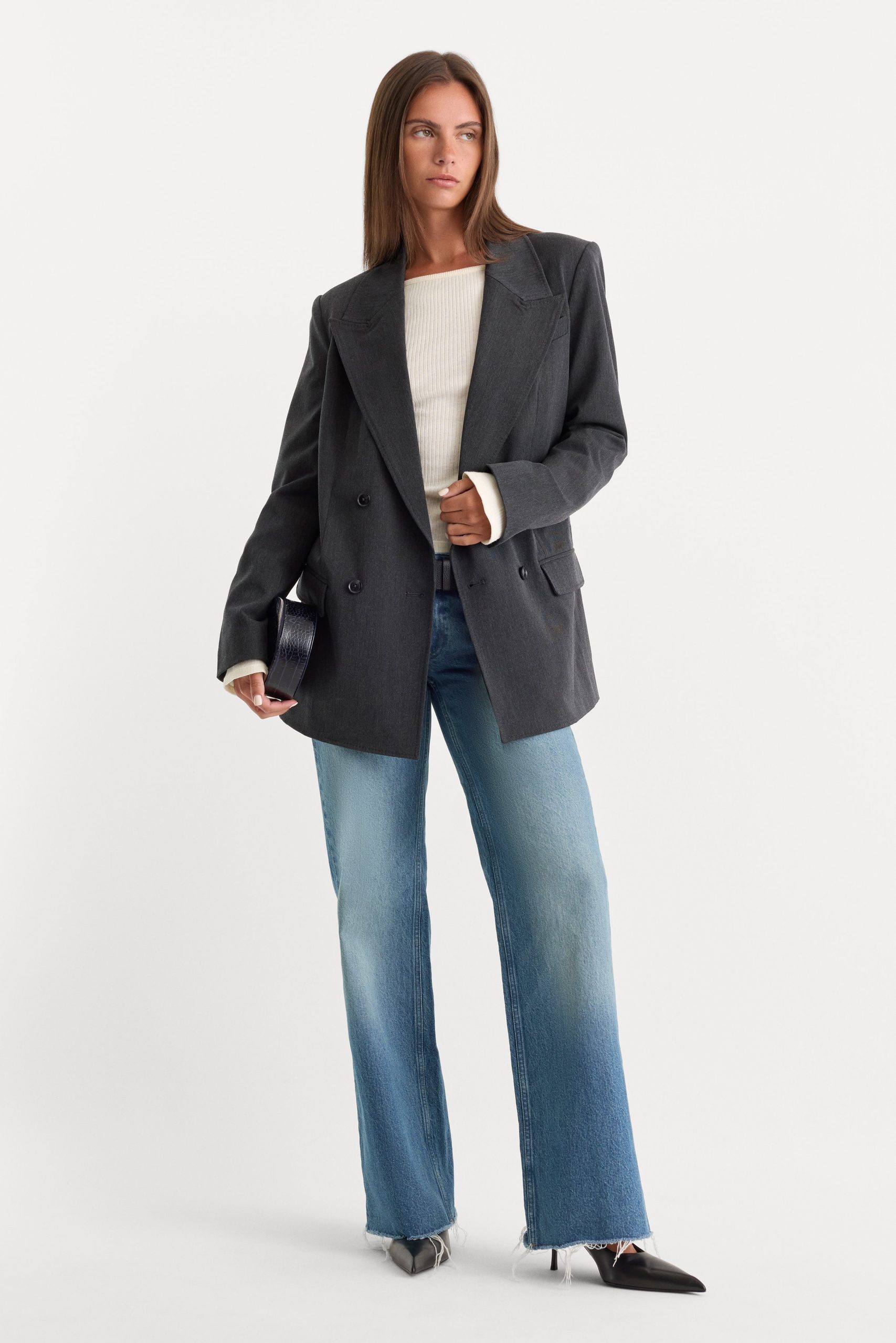 ESSENTIAL SUITING OVERSIZED DOUBLE BREASTED BLAZER | DARK HEATHER GRAY - Image 4