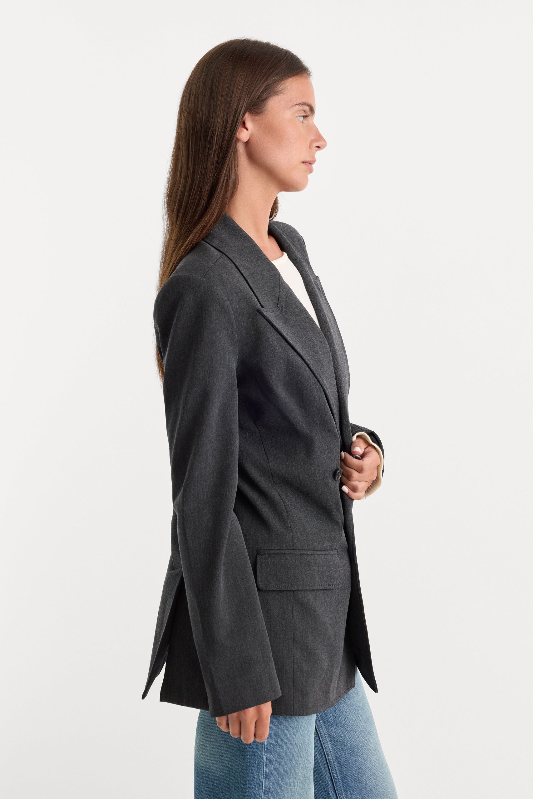 ESSENTIAL SUITING OVERSIZED DOUBLE BREASTED BLAZER | DARK HEATHER GRAY - Image 3