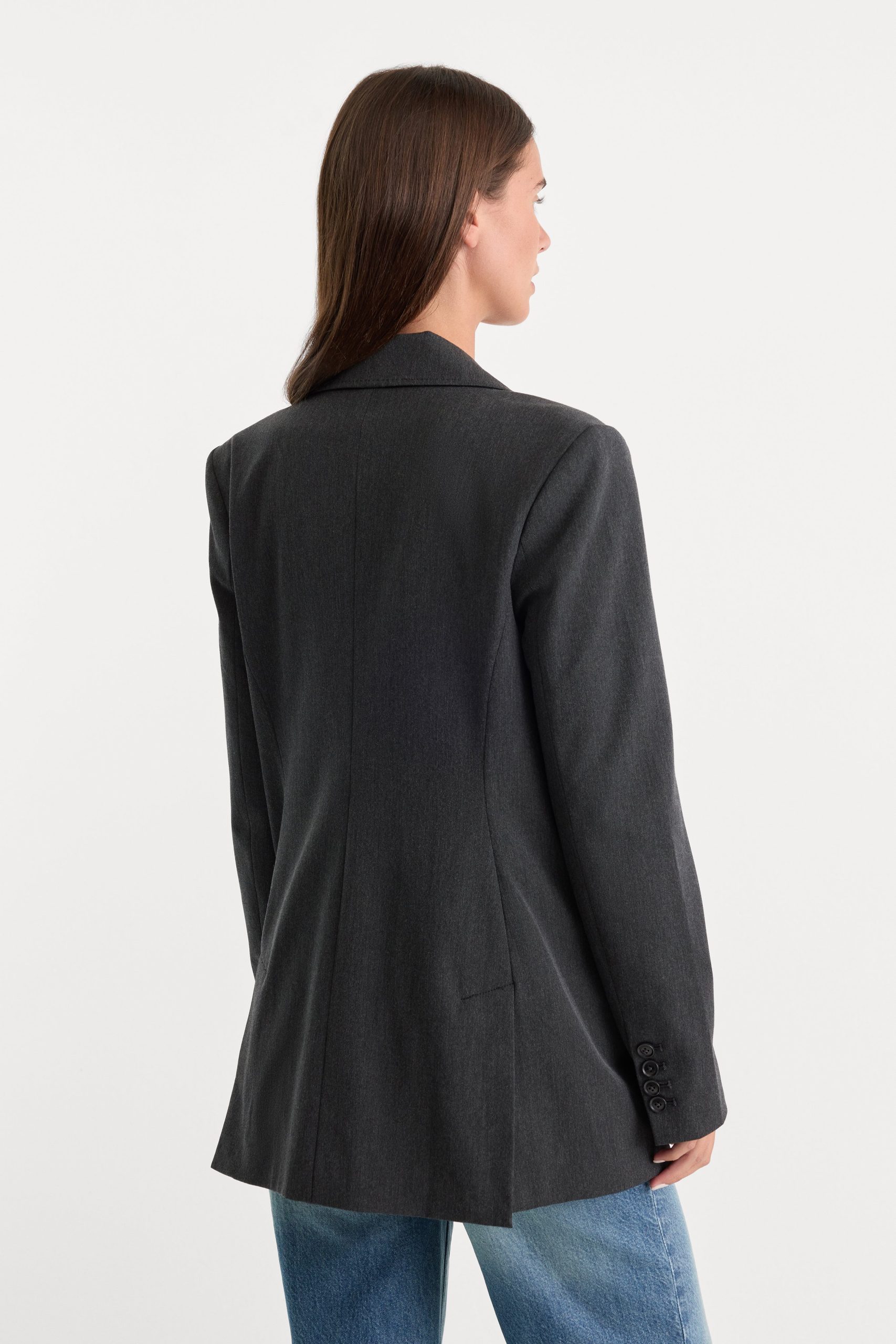 ESSENTIAL SUITING OVERSIZED DOUBLE BREASTED BLAZER | DARK HEATHER GRAY - Image 5